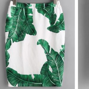 Palm Leaf Print Elastic Waist Skirt